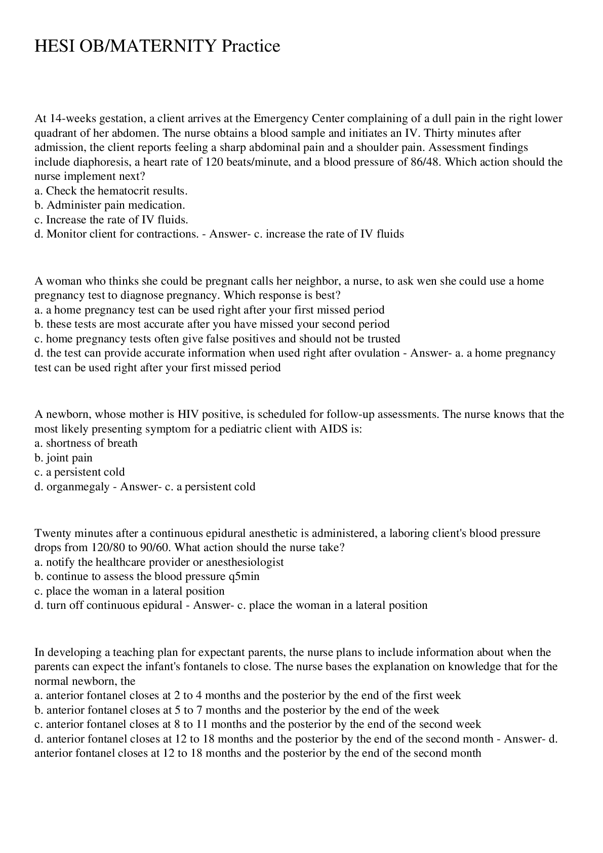 Preview image for HESI OB/Maternity Practice Exam Questions And Answers 2022/2023